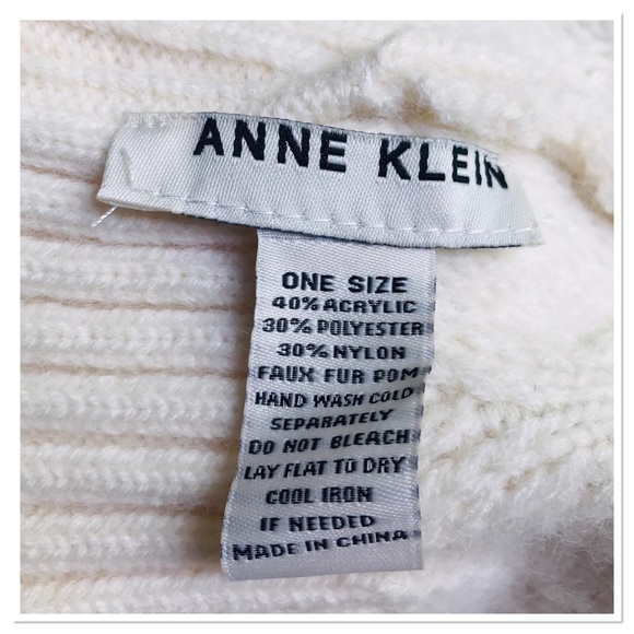 Anne Klein Knit Beanie Hat Faux Fur Pom Pom Top Off White One Size Adult - Picture 8 of 8